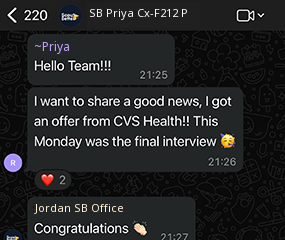 Anonymized offer message from Priya Shah